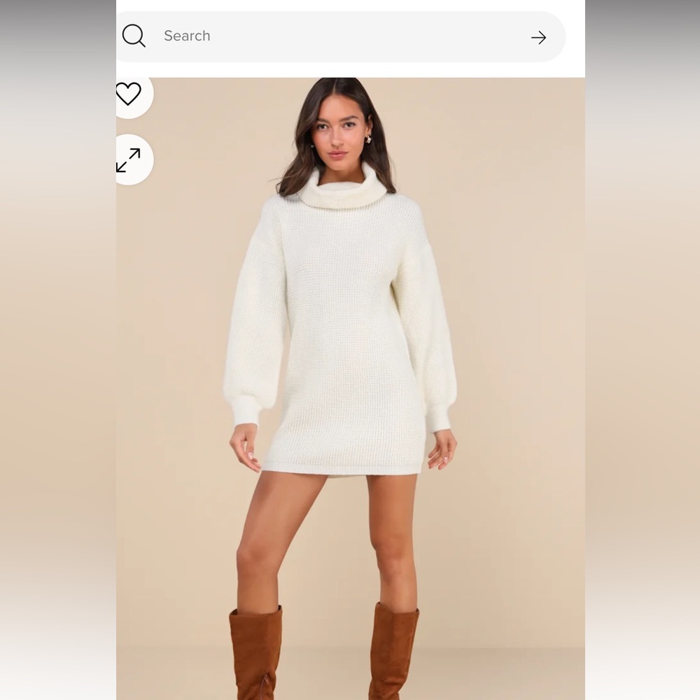 Lulus Casual Coziness Ivory Waffle Knit Cowl Sweater Dress